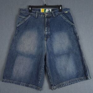PNB Nation Jean Shorts Mens 36 (Fits 34x12) Blue Carpenter Y2K Baggy Denim Jorts